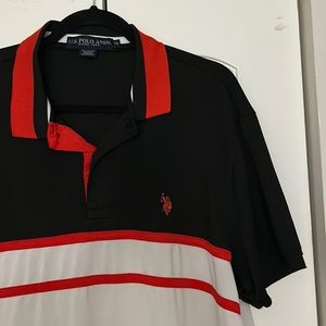 Black, white, and red U.S. Polo Association collard shirt